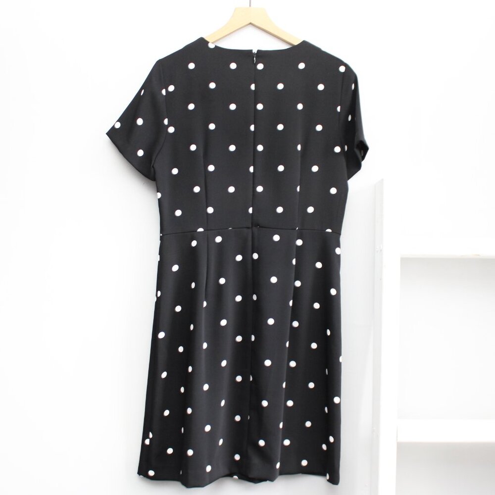 Ann Taylor Black White Polka Dot Tie Front T-Shirt Shift Short Sleeve Dress 10 - Picture 3 of 8